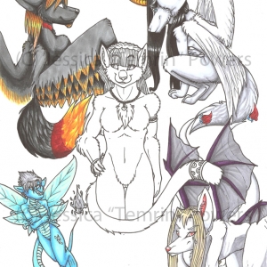 My group image of some of my old characters. : ) 

Top left: Hiei Saito
Top Right: Kailea Saito
Middle: An uncoloured Nudek Gagte
Bottom Left: Femp Gala
[OLD ART] Bottom right: Telbaj Saujt
(cant believe i remember all my characters full names off by heart still xD )